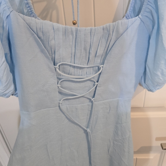 NWOT Selfie Leslie Blue Puff Sleeve Corset Midi Dress Spring Summer Bustier Sm - Picture 4 of 5